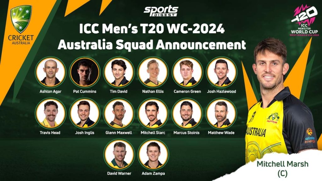 Australia squad for T20 World Cup 2024: टी20 वर्ल्डकप 2024 के लिए ऑस्ट्रेलिया ने किया टीम का ऐलान, मिचेल मार्श को मिली कप्तानी