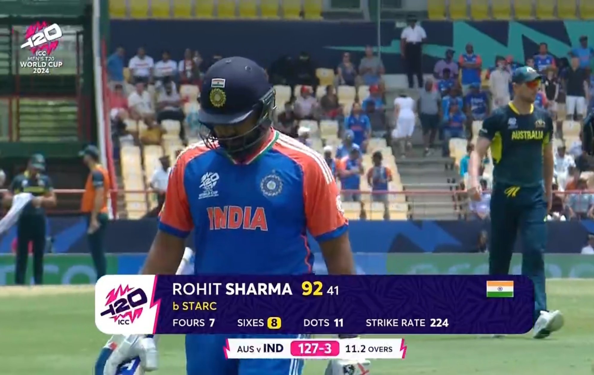 Rohit Sharma (IND vs AUS, T20 World Cup 2024) /Courtesy: Disney+Hotstar