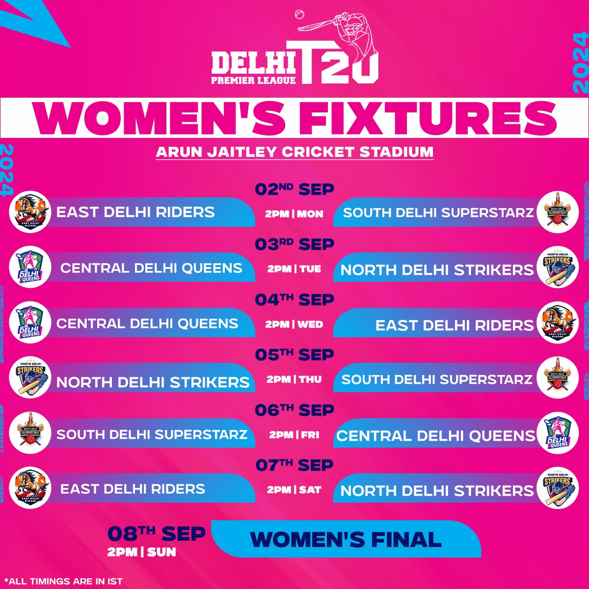 DPL 2024 Womens Full Schedule