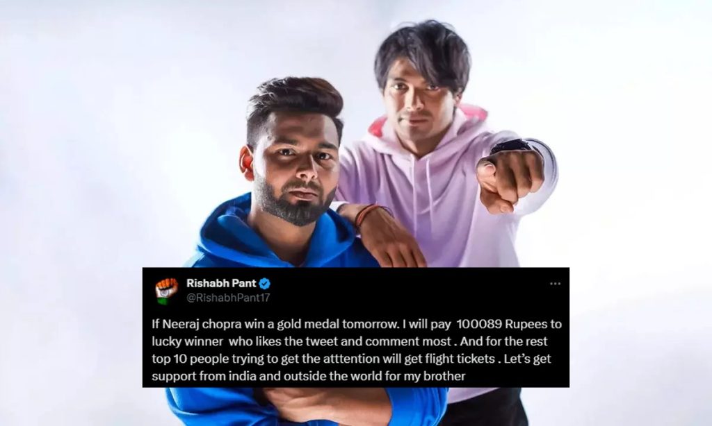Rishabh Pant will give one lakh rupees to a lucky winner if Neeraj Chopra wins gold medal in Paris Olympics 2024