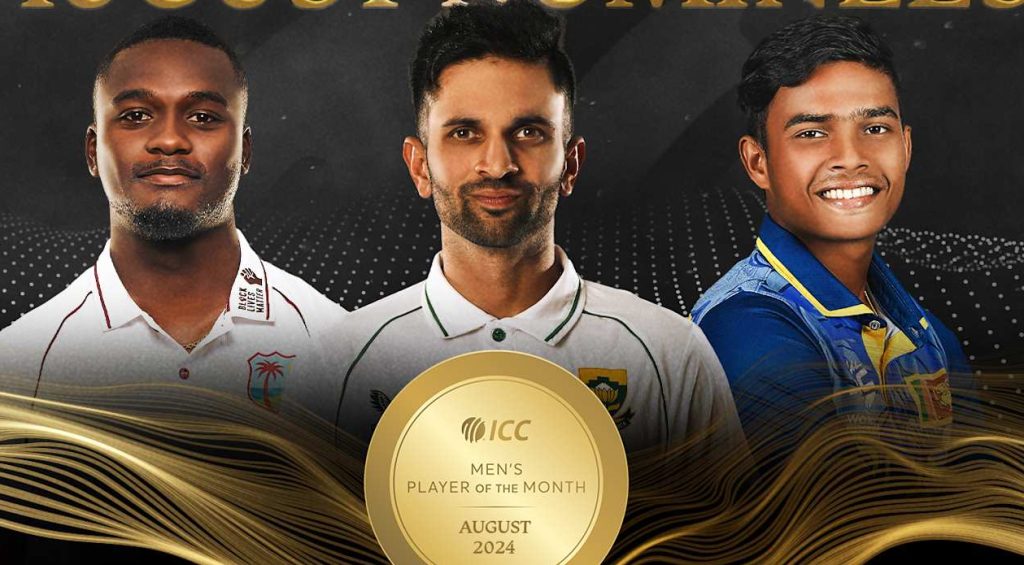 ICC Player Of The Month August Nominations Keshav Maharaj, Jayden Seals, Dunith Wellalage