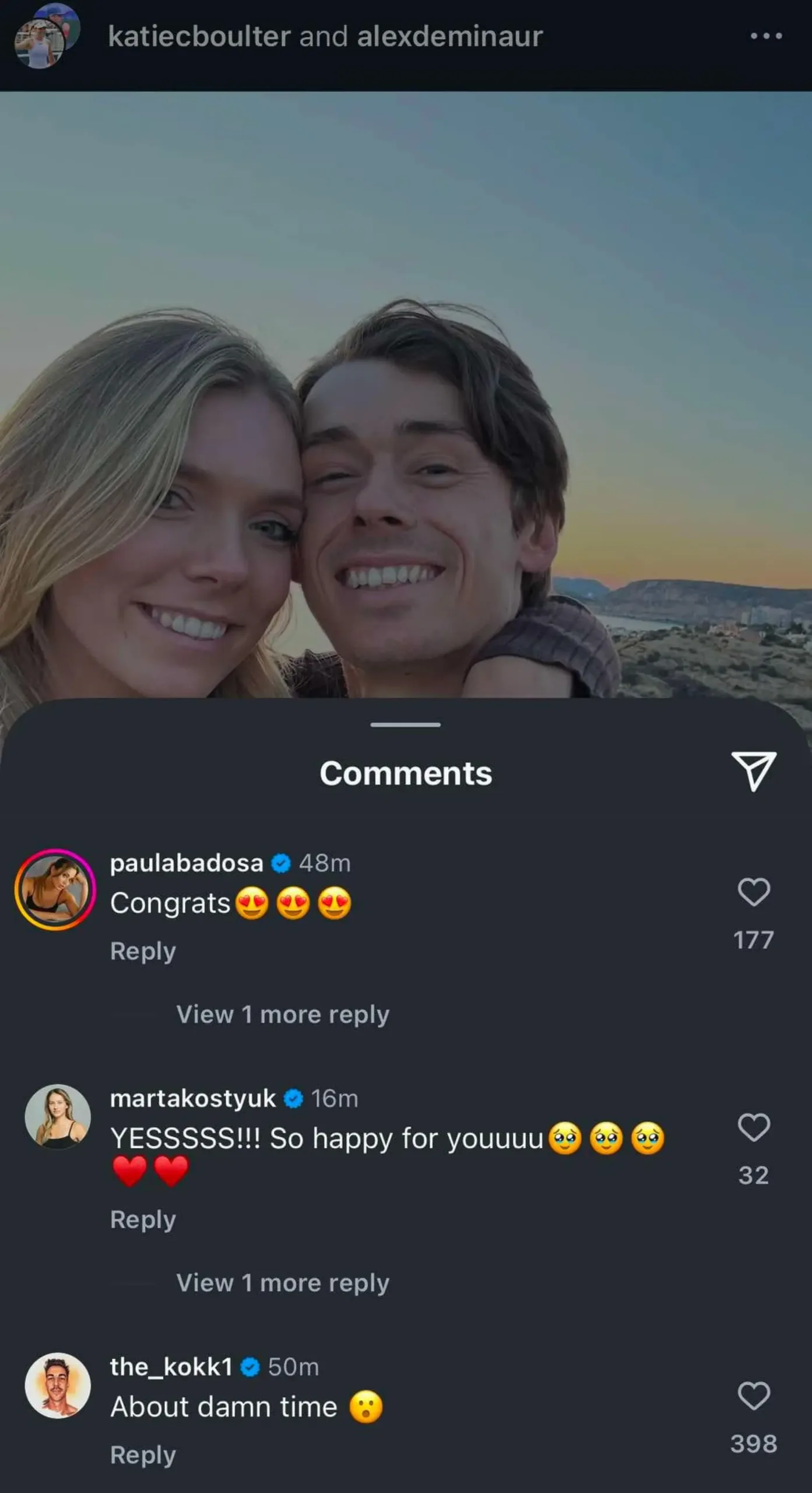 Katie Boulter, Alex de Minaur get engaged