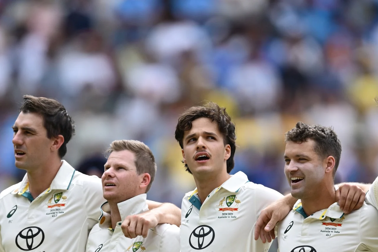 Pat Cummins, Steven Smith, Sam Konstas and Alex Carey