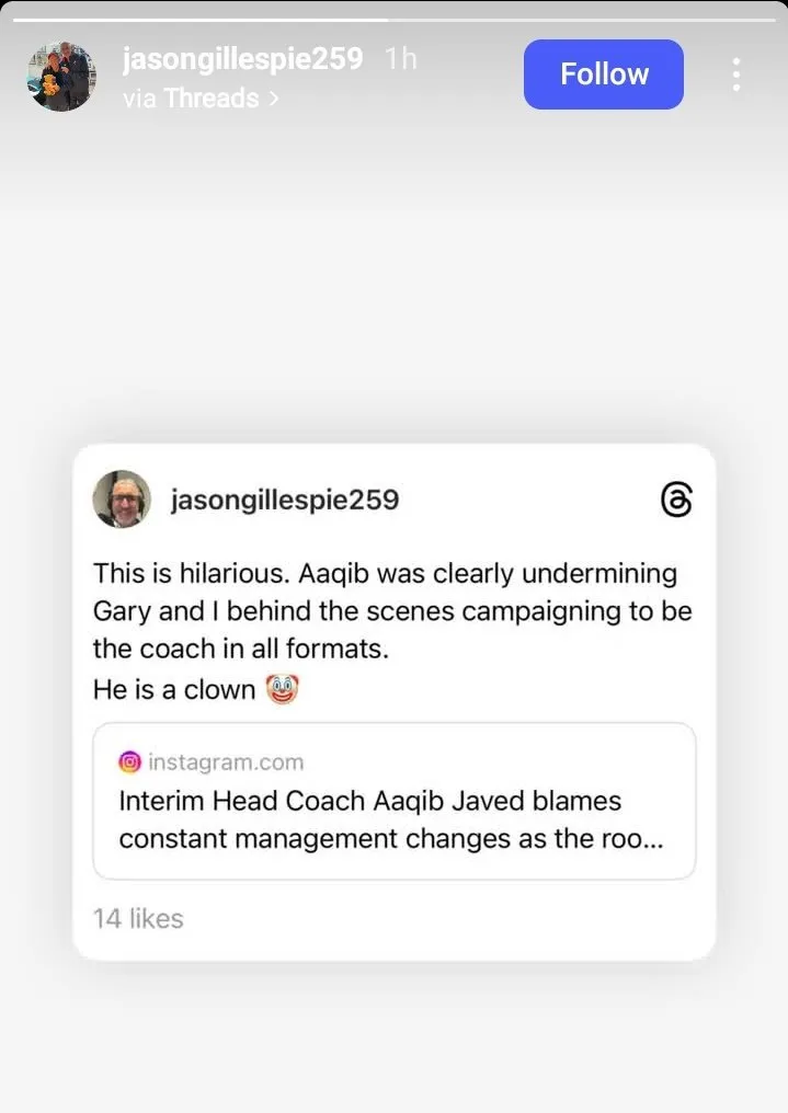 Jason Gillespie Slams Aaqib Javed For Campaigning All-Format Head Coach Role