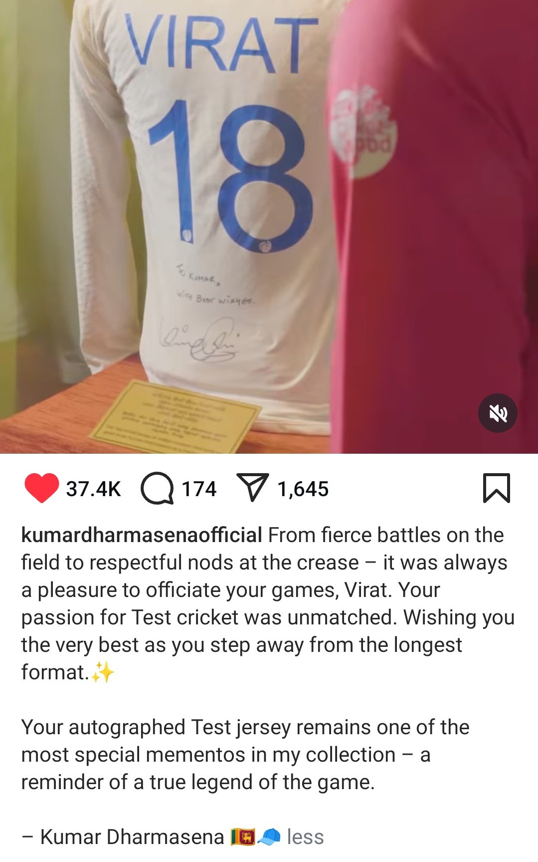 Kumar Dharmasena's emotional tribute to Virat Kohli after Test retirement