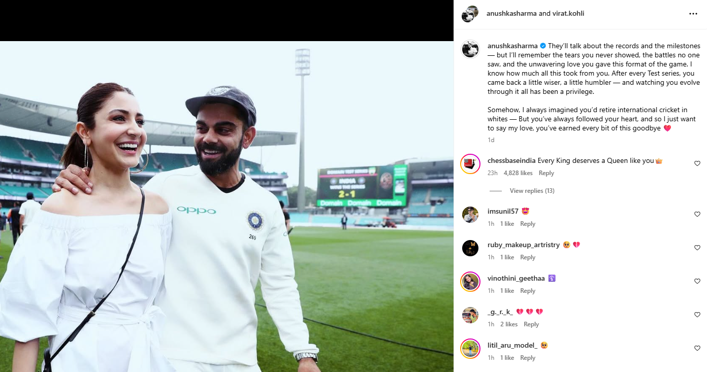 Anushka Sharma Instagram Story After Virat Kohli's Test Retirement