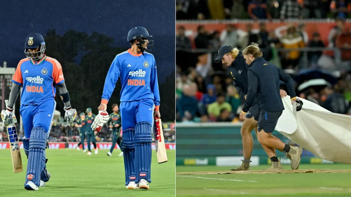 AUS vs IND 1st T20I: बारिश ने बिगाड़ा खेल, कैनबरा में पहला टी20 मैच बिना नतीजे के हुआ खत्म Rain Washes Out AUS vs IND 1st T20I 1st T20I in Canberra