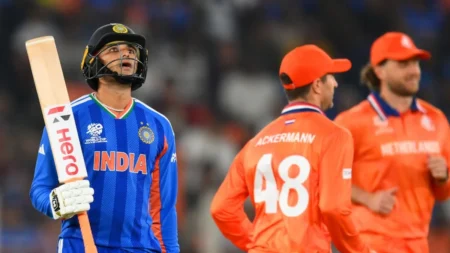 Abhishek Sharma walking back to pavilion after getting out for zero against Netherlands in T20 World Cup 2026