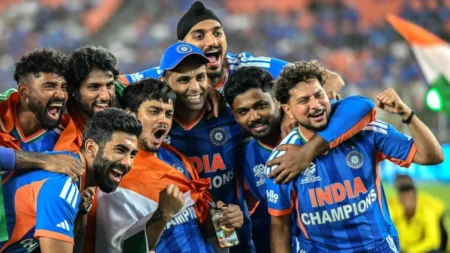 India players celebrating after winning T20 World Cup 2026 final in Ahmedabad