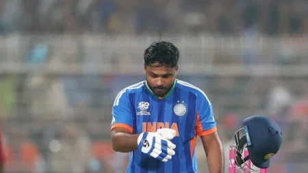 क्या सेमीफाइनल से पहले संजू सैमसन पर लगेगा बैन? आईसीसी के नियमों में फंसी जीत की खुशी Sanju Samson celebrating after scoring 97* in T20 World Cup 2026