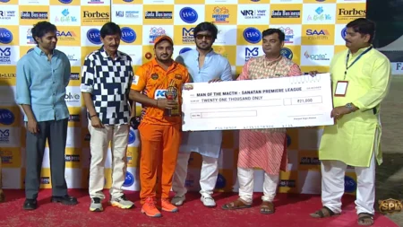 Sanatan Premier League 2026 match between South Dravid Chola Rockers and Uttar Pradesh Rani Laxmibai Strikers